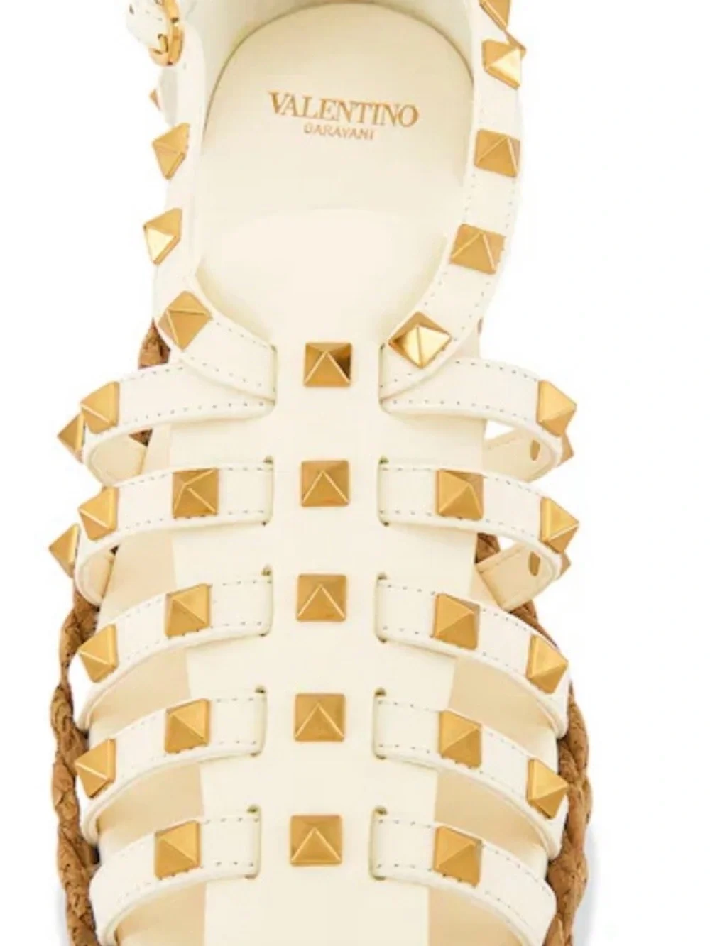 Valentino Garavani White Leather Studded Espadrille Sandals